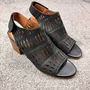 Comfortiva with Pillowtop block heel black laser cut peep toe heel size 10